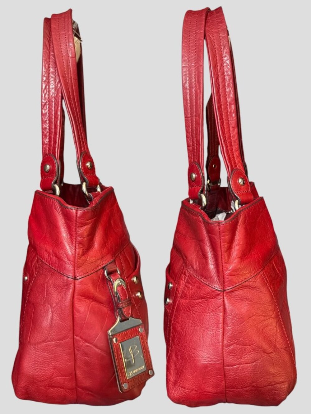 B Makowsky Shoulder Bag A95523 Red Croc Embossed Leather Hobo Satchel +Bag Charm - Picture 6 of 10